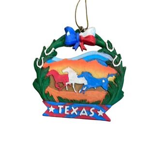 Texas Ornament Red White‎ Blue Horses Horseshoe Cowboy Western Home Decor